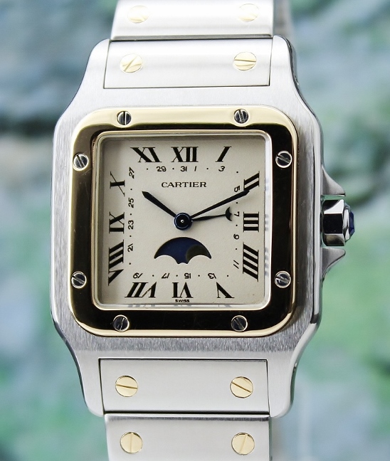(image for) A CARTIER MEN SIZE 18K YELLOW GOLD & STEEL MOONPHASE SANTOS / 119901